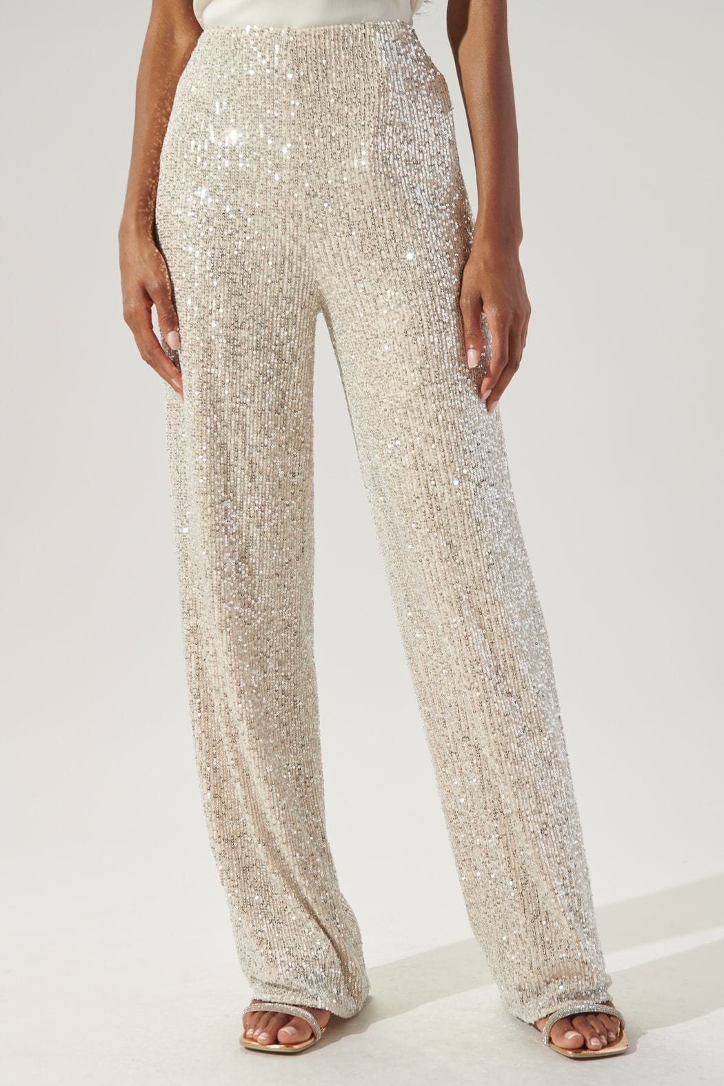 Champagne Toast Sequin High Waist Wide Leg Pants - Pants - Blooming Daily