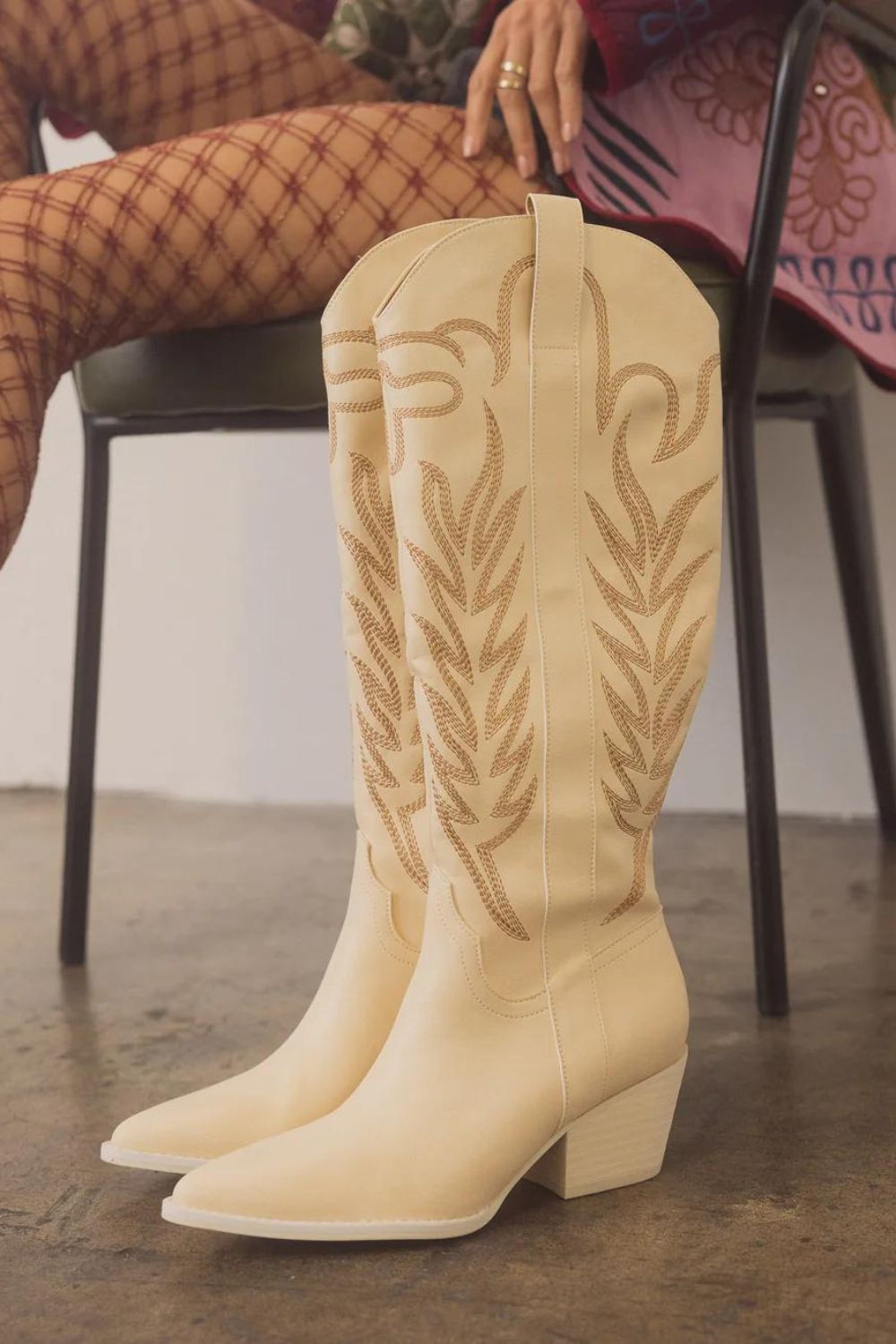Coastal Cowgirl Boots | Bohemian Western | Knee High | Cream - Women's Boots - Blooming Daily
