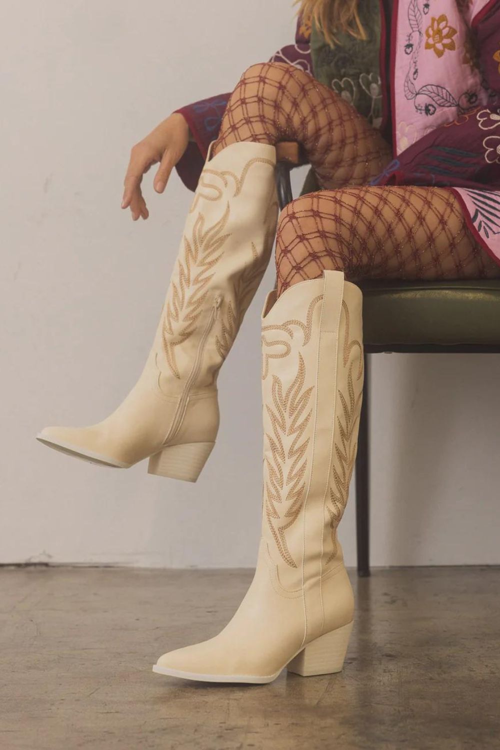 Coastal Cowgirl Boots | Bohemian Western | Knee High | Cream - Women&#39;s Boots - Blooming Daily
