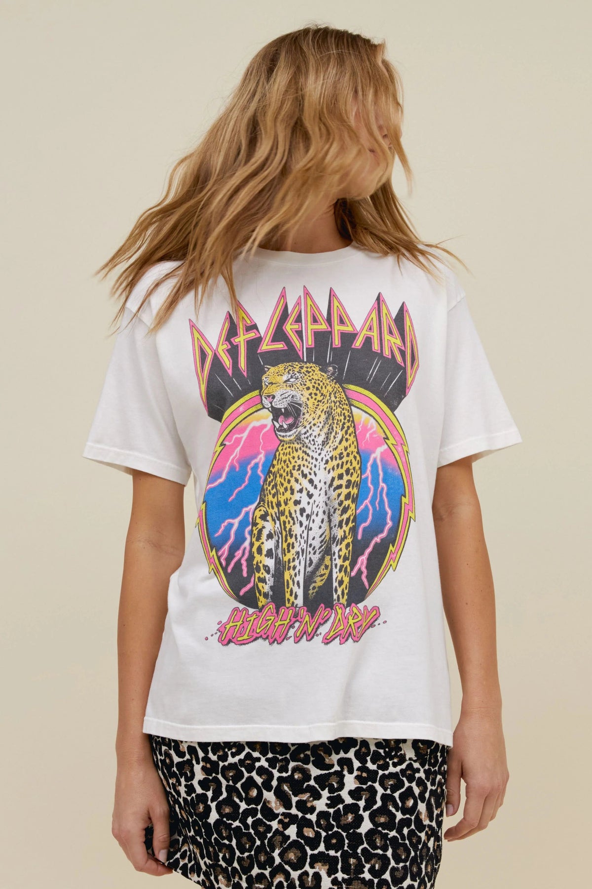 Daydreamer Def Leppard High N Dry | Weekend Tee | Vintage White - Women&#39;s Shirts &amp; Tops - Blooming Daily