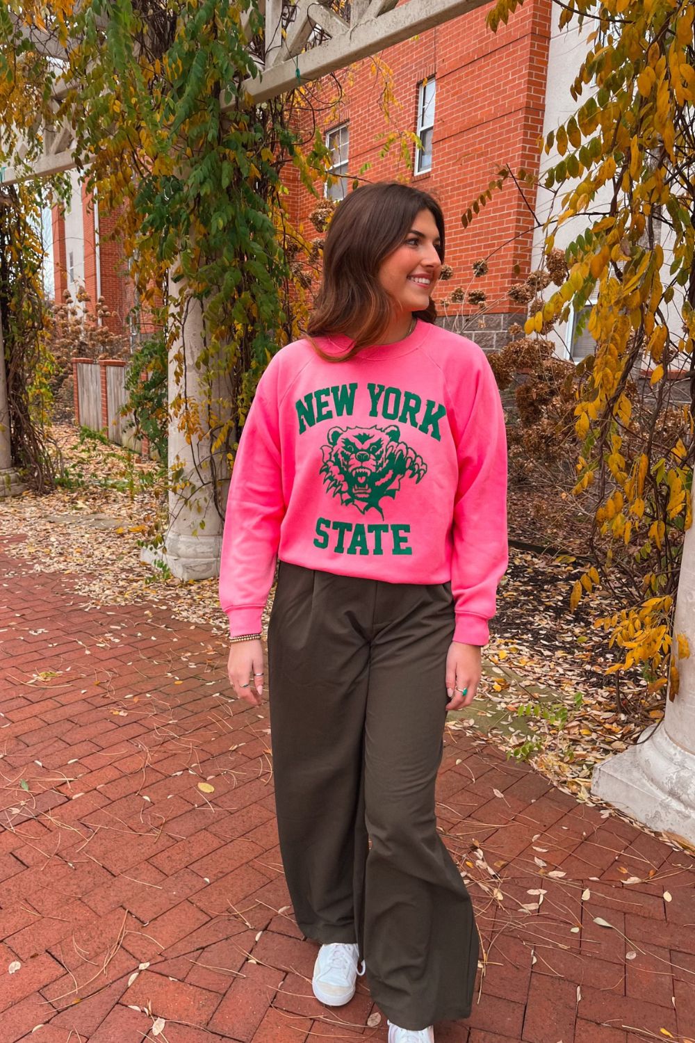 Daydreamer Graphic Sweatshirt | New York State Bear | Vintage Crewneck | Hot Pink L / Hot Pink