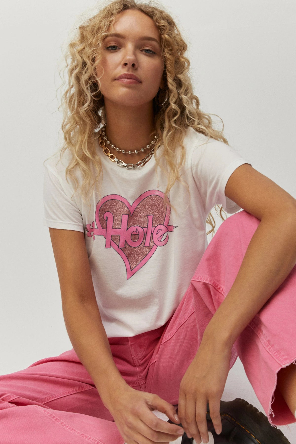 DAYDREAMER Hole Glitter Heart Solo Graphic Tee in Optic White - Graphic Tee - Blooming Daily