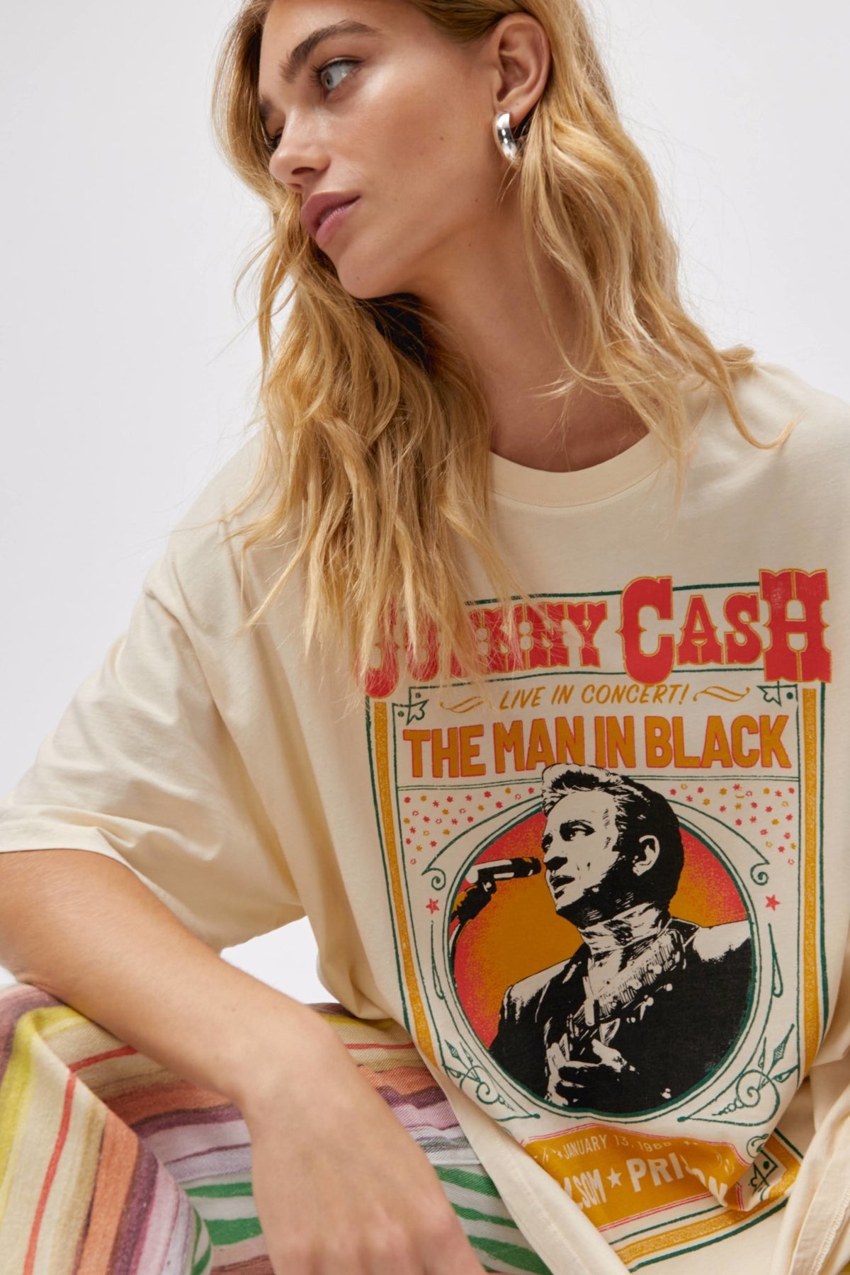 Daydreamer | Johnny Cash Oversized Tee | Live In Concert | Stone Vintage - Women&#39;s Shirts &amp; Tops - Blooming Daily