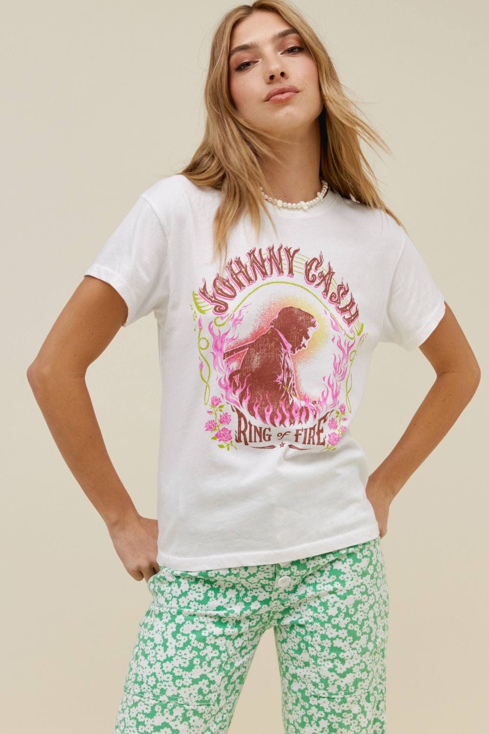 Daydreamer Johnny Cash "Ring of Fire" Tour Tee | Classic Country Music Tribute - Women's Shirts & Tops - Blooming Daily