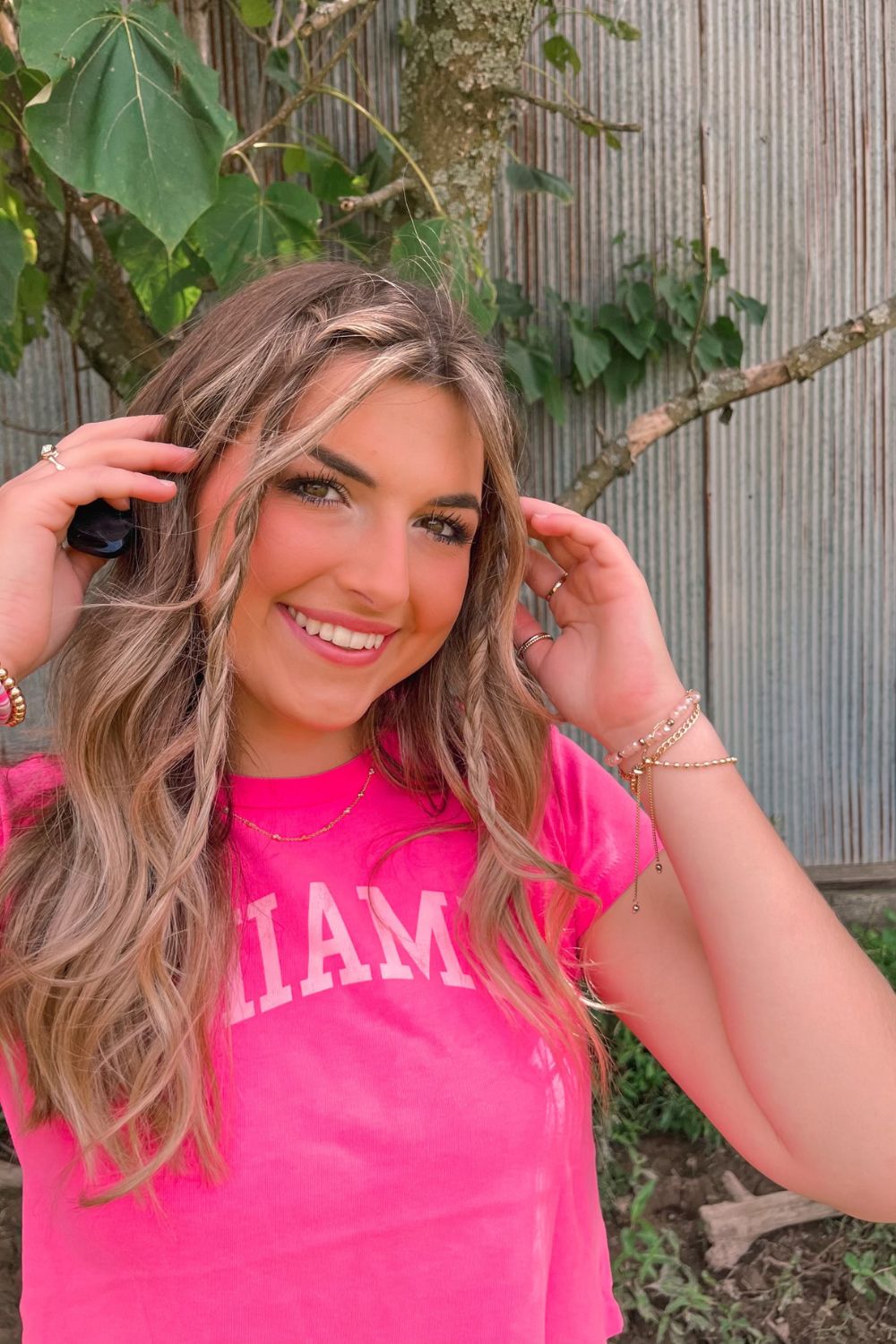 Daydreamer LA | Miami Varsity Camp Tee | Hot Pink - Women&#39;s Shirts &amp; Tops - Blooming Daily