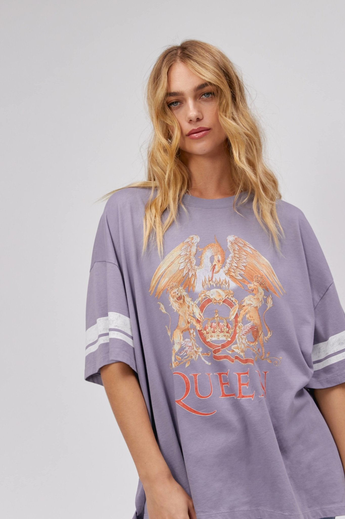 Daydreamer LA | Queen Varsity College Crest Tee | Hazy Violet - Women's Shirts & Tops - Blooming Daily