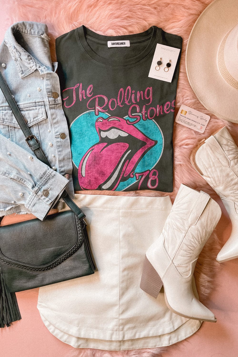 DAYDREAMER Rolling Stones 78 Ticket Boyfriend Graphic Tee - Graphic Tee - Blooming Daily