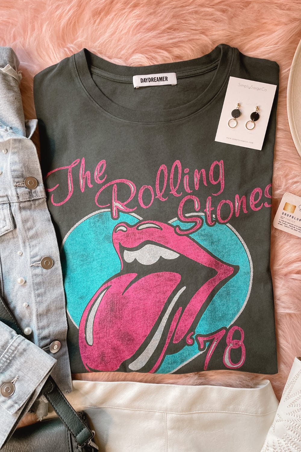 DAYDREAMER Rolling Stones 78 Ticket Boyfriend Graphic Tee - Graphic Tee - Blooming Daily