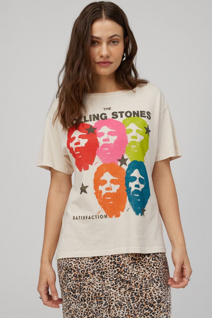 DAYDREAMER Rolling Stones Satisfaction Boyfriend Fit Graphic Tee in Dirty White - Graphic Tee - Blooming Daily