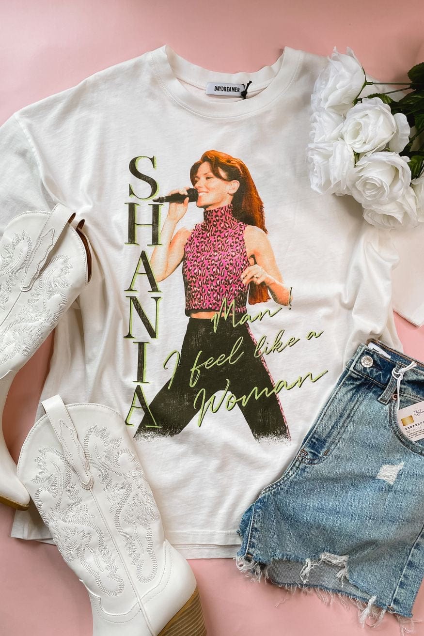 DAYDREAMER Shania I Feel Like A Woman Oversized OS Tee in Vintage White - Graphic Tee - Blooming Daily