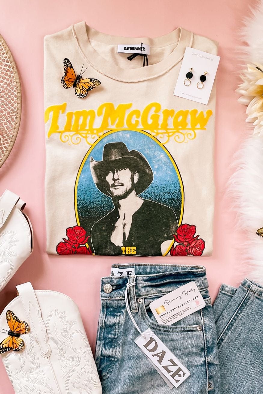 DAYDREAMER Tim McGraw Cowboy Reverse GF Graphic Tee in Dirty White - Graphic Tee - Blooming Daily