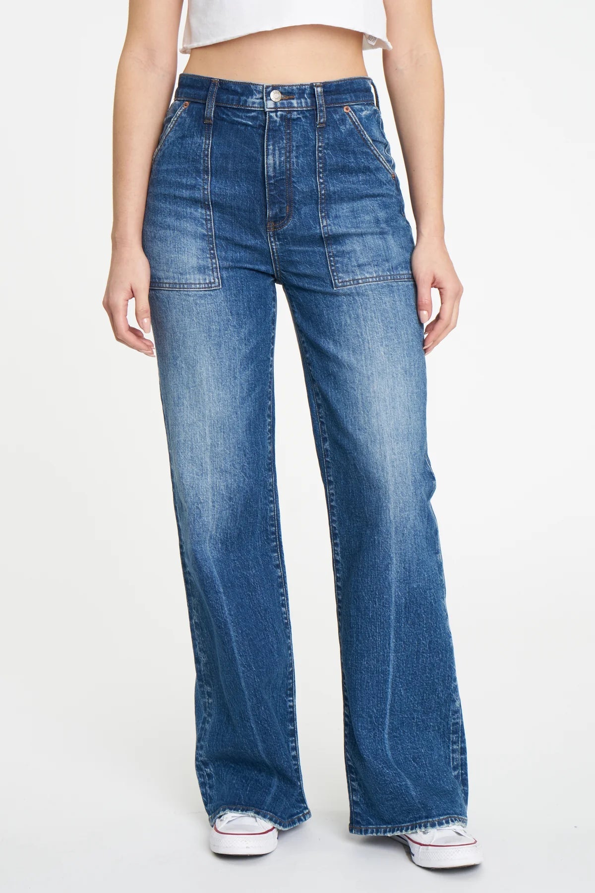 Daze Denim | Far Out Wide Leg Utility Jeans | Medium Wash - Women&#39;s Pants - Blooming Daily