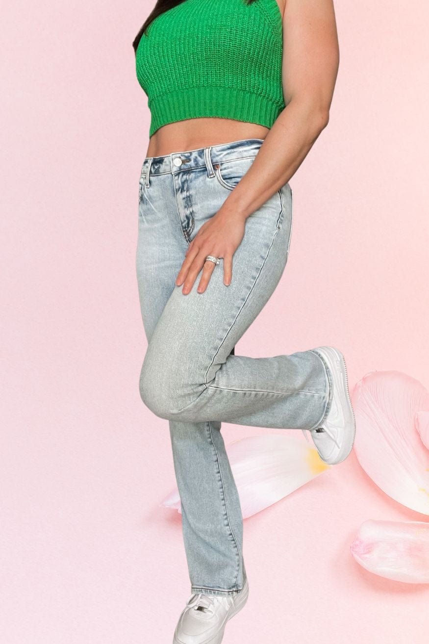 DAZE Y2K Low Rise Boot Cut Denim Pants in Clear Skies - Pants - Blooming Daily