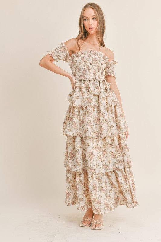 cream winter garden ruffle maxi dress Winter Garden Ruffled Maxi Dress