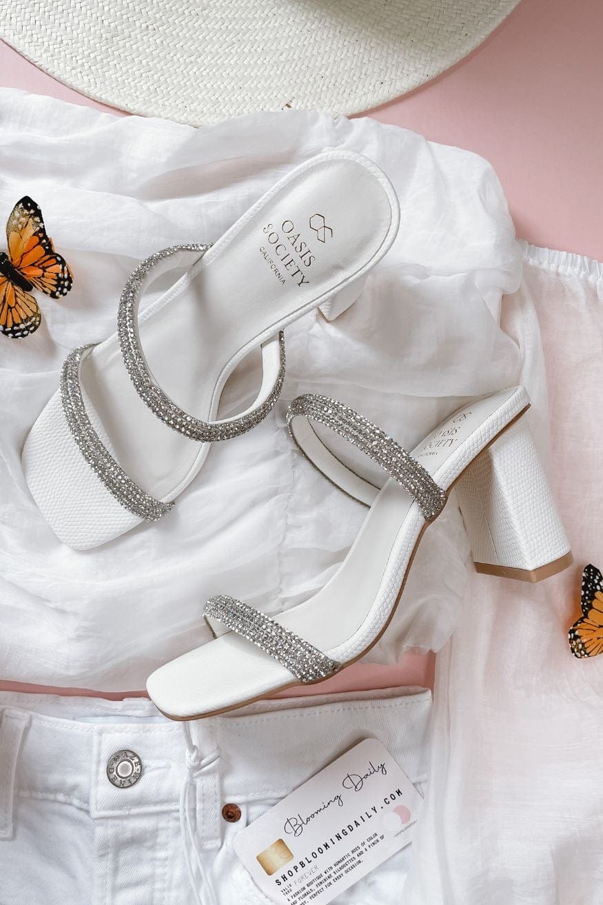 Rhinestone Block Heel in White - Shoes - Blooming Daily