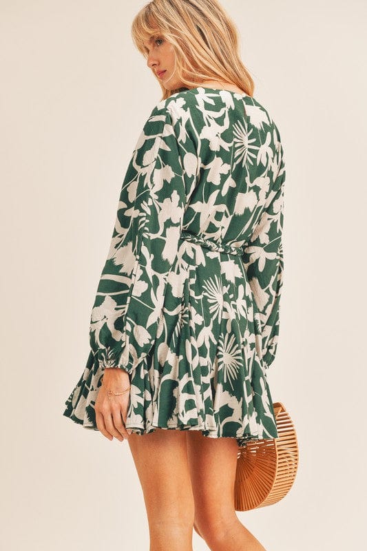 Emerald Floral Ruffle Dress - Dress - Blooming Daily