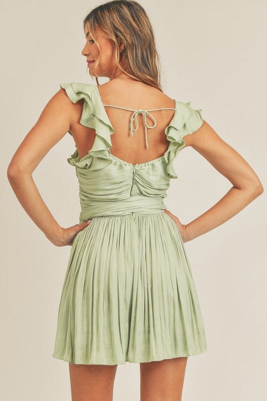 Fairytale Satin Sage Mini Dress - Dresses - Blooming Daily