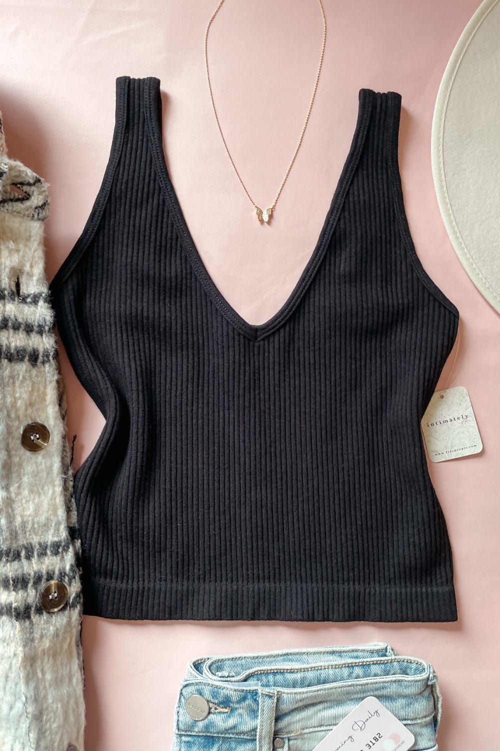 Free People Rib Brami Tank Top Black - Shirts & Tops - Blooming Daily