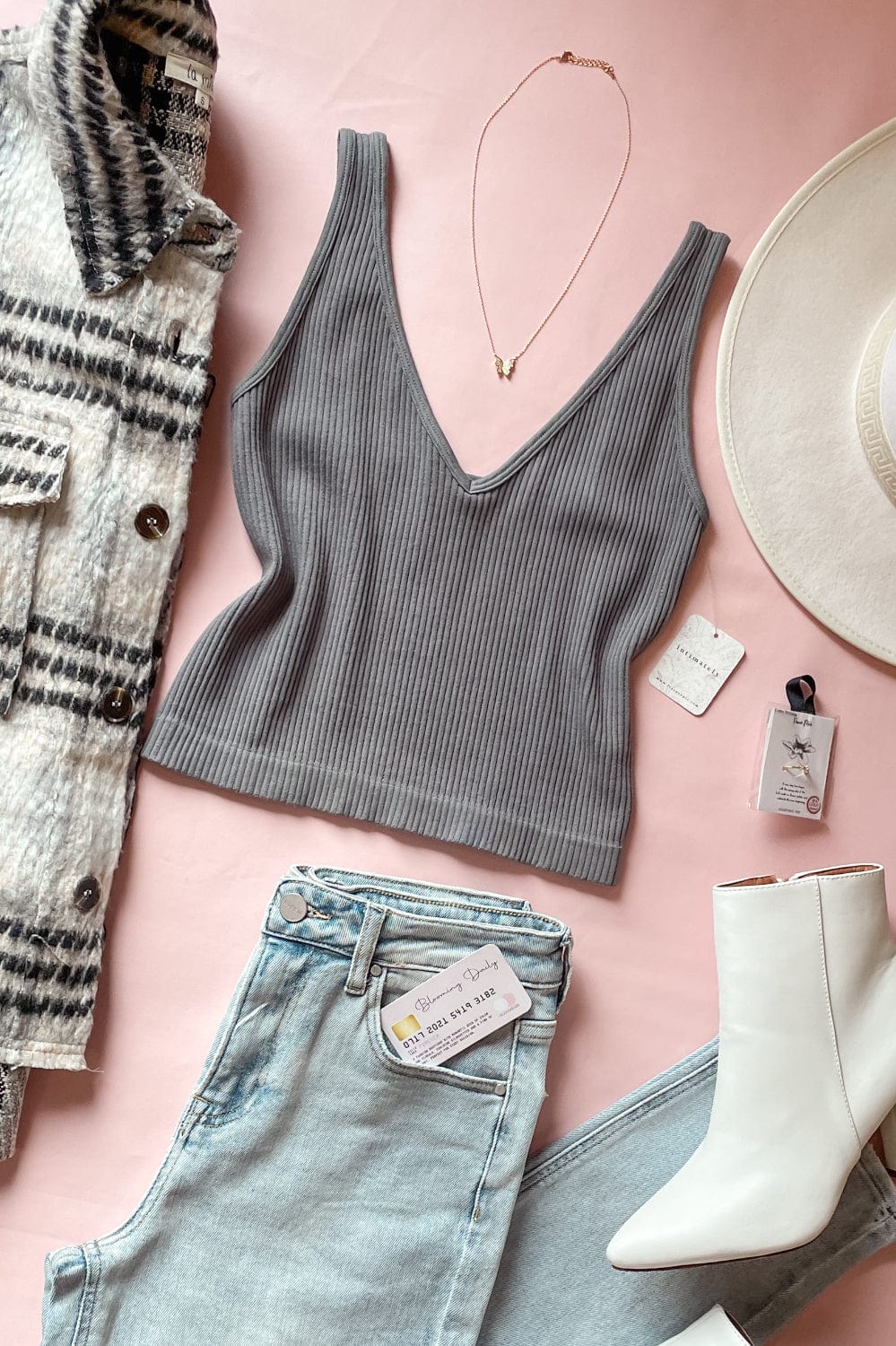 Free People Rib Brami Tank Top Gray - Shirts & Tops - Blooming Daily