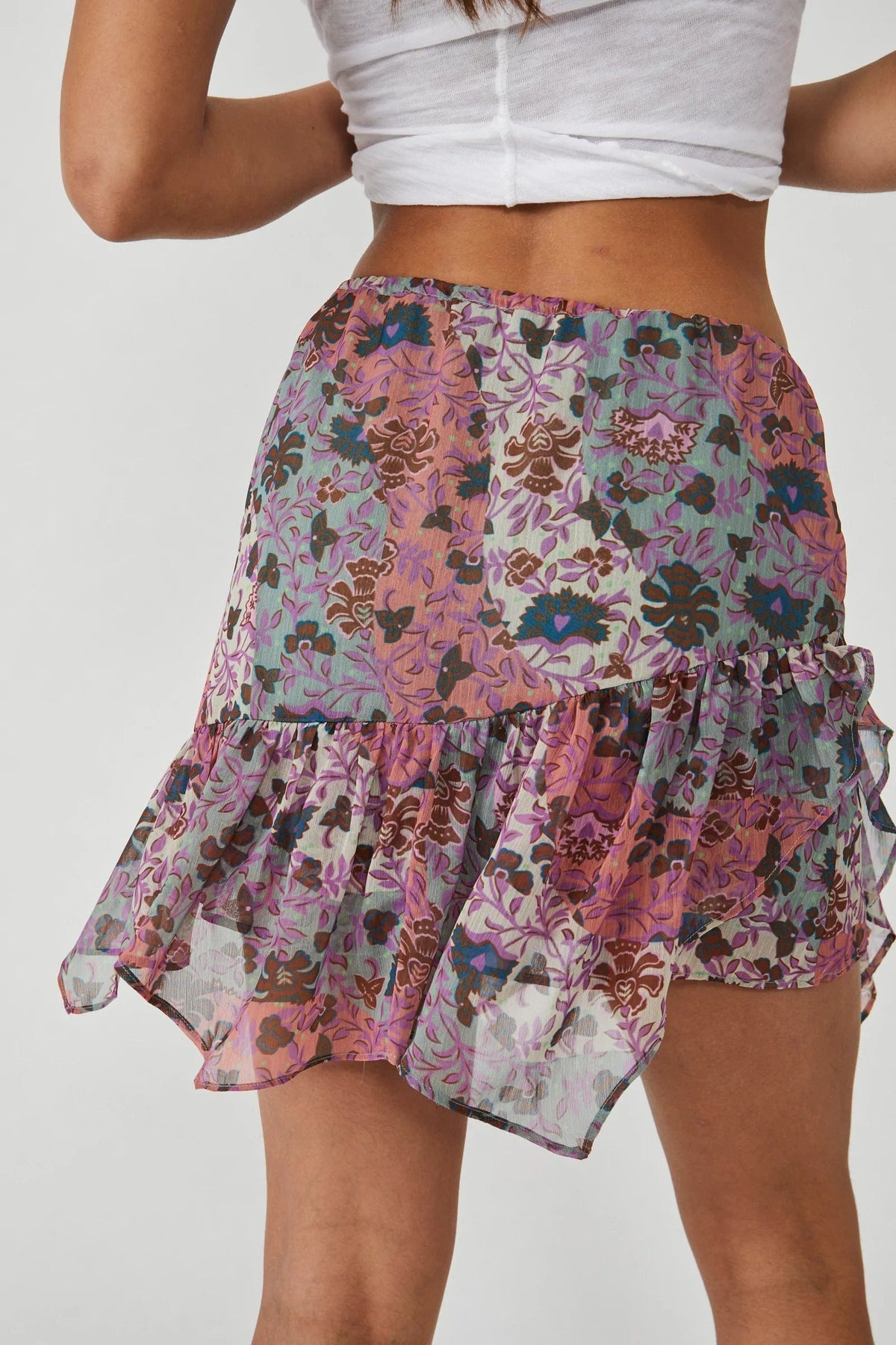 Free People Sammy Mini Ruffle Skirt Granite Combo - Mini Skirts - Blooming Daily