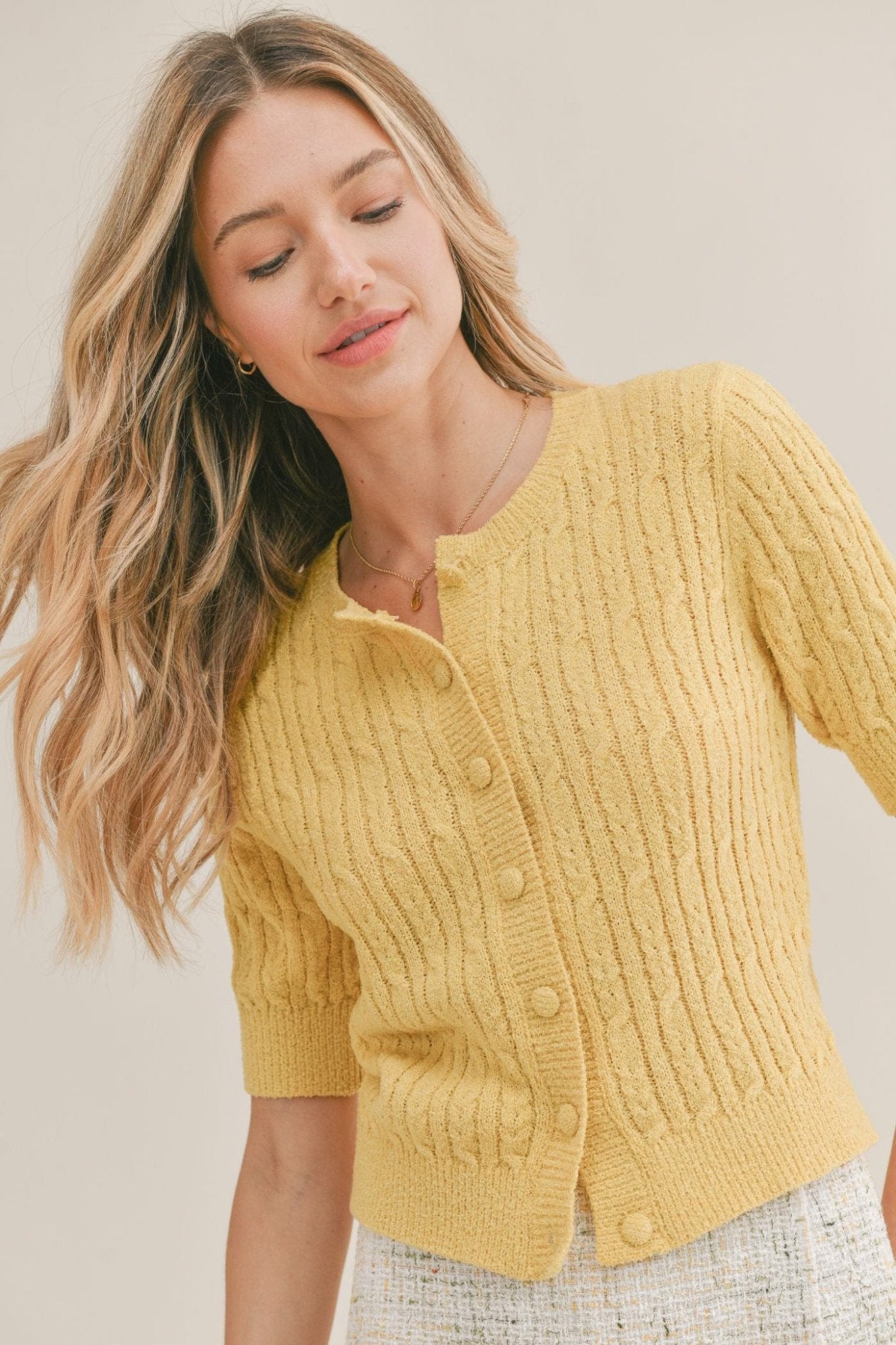 Fria Short Sleeve Cardigan Sweater in Banana by Sadie & Sage - Shirts & Tops - Blooming Daily
