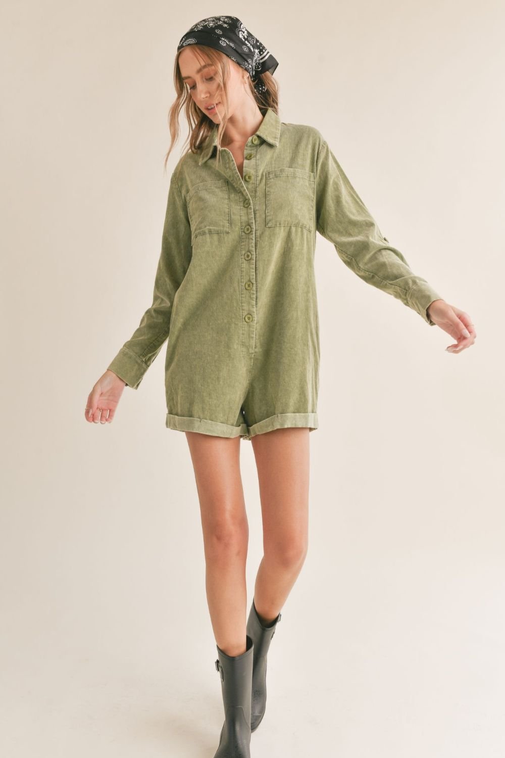 Get Like This | Women's Corduroy Romper | Green - Women's Romper - Blooming Daily
