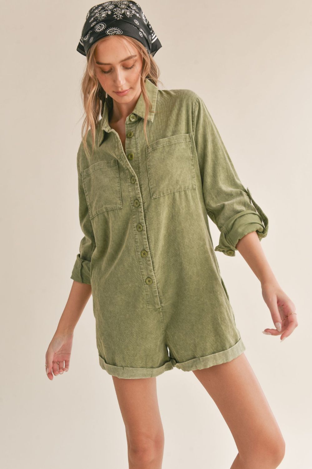 Get Like This | Women's Corduroy Romper | Green - Women's Romper - Blooming Daily