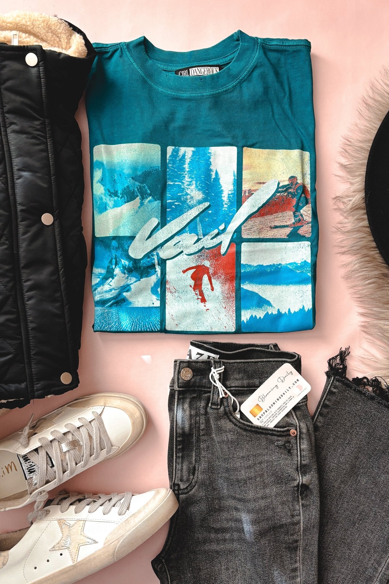 Girl Dangerous Vail Graphic T-shirt - Teal Green | Final Sale