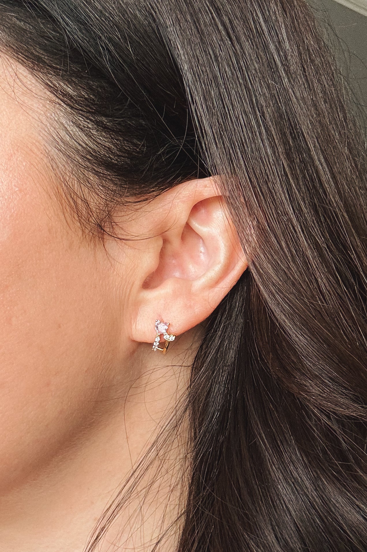 Heart Rhinestone Huggie Hoop Earrings | Gold and Pink - Women's Jewelry - Blooming Daily