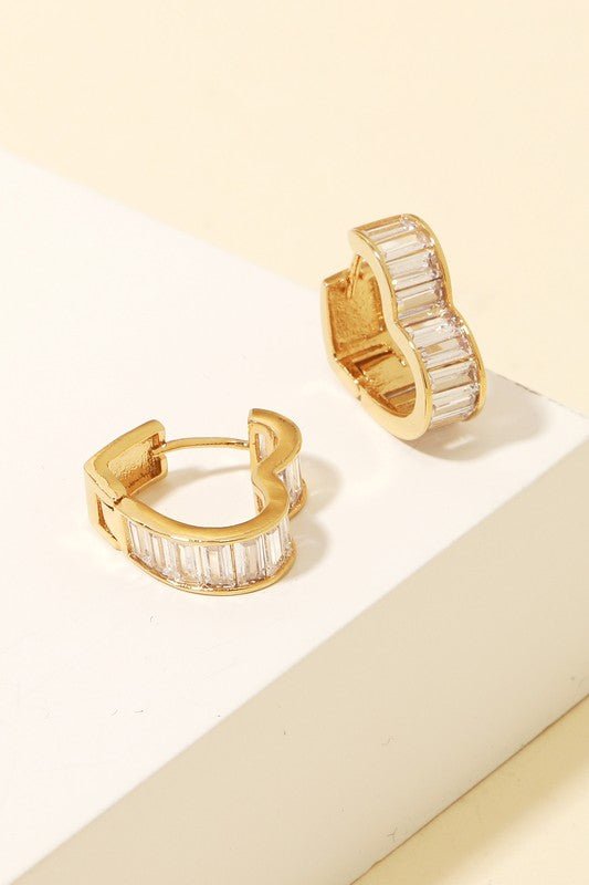 Heart Shaped Baguette Cubic Zirconia Earrings | Gold - Women's Jewelry - Blooming Daily