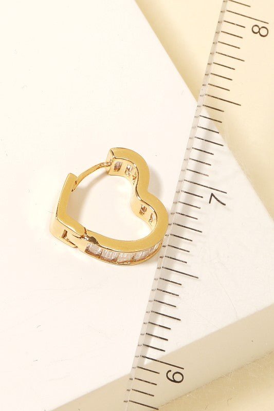 Heart Shaped Baguette Cubic Zirconia Earrings | Gold - Women&#39;s Jewelry - Blooming Daily