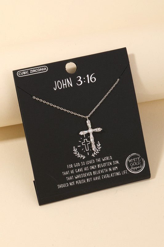 John 3:16 Cross Pendant Necklace | Gold or Silver - Women's Jewelry - Blooming Daily