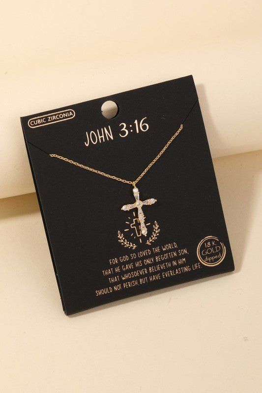John 3:16 Cross Pendant Necklace | Gold or Silver - Women&#39;s Jewelry - Blooming Daily