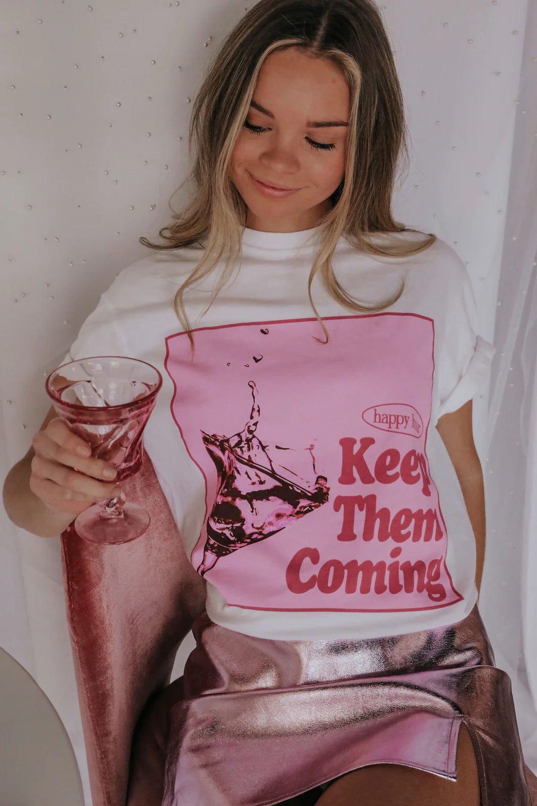 Keep Them Coming Pink Champagne Graphic Tee - Graphic Tee - Blooming Daily