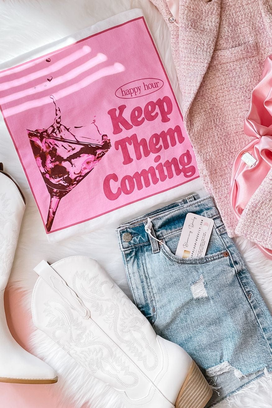 Keep Them Coming Pink Champagne Graphic Tee - Graphic Tee - Blooming Daily