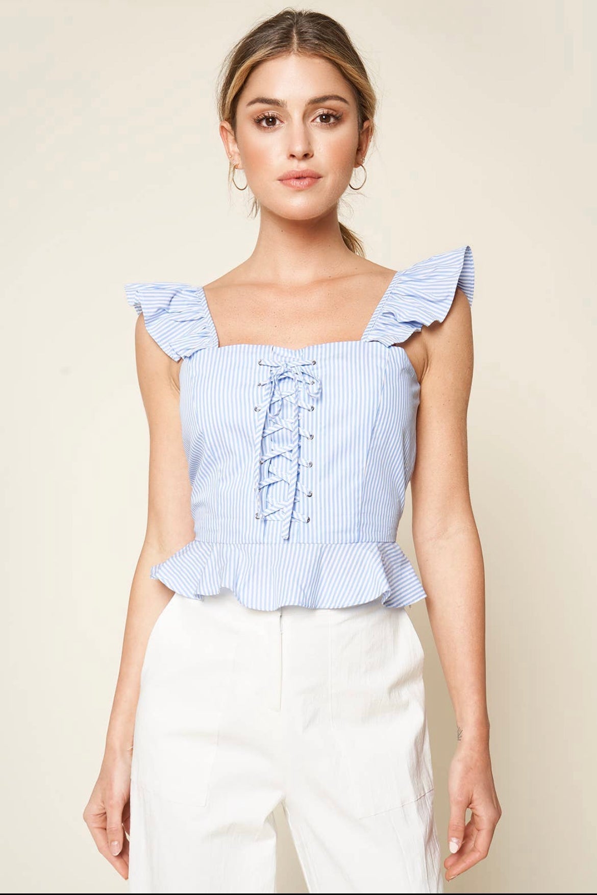 Marseille Striped Peplum Top - Top - Blooming Daily