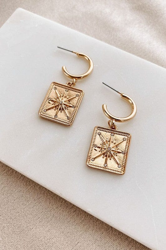 Nautical Stars Gold Square Charm Earrings - Earrings - Blooming Daily