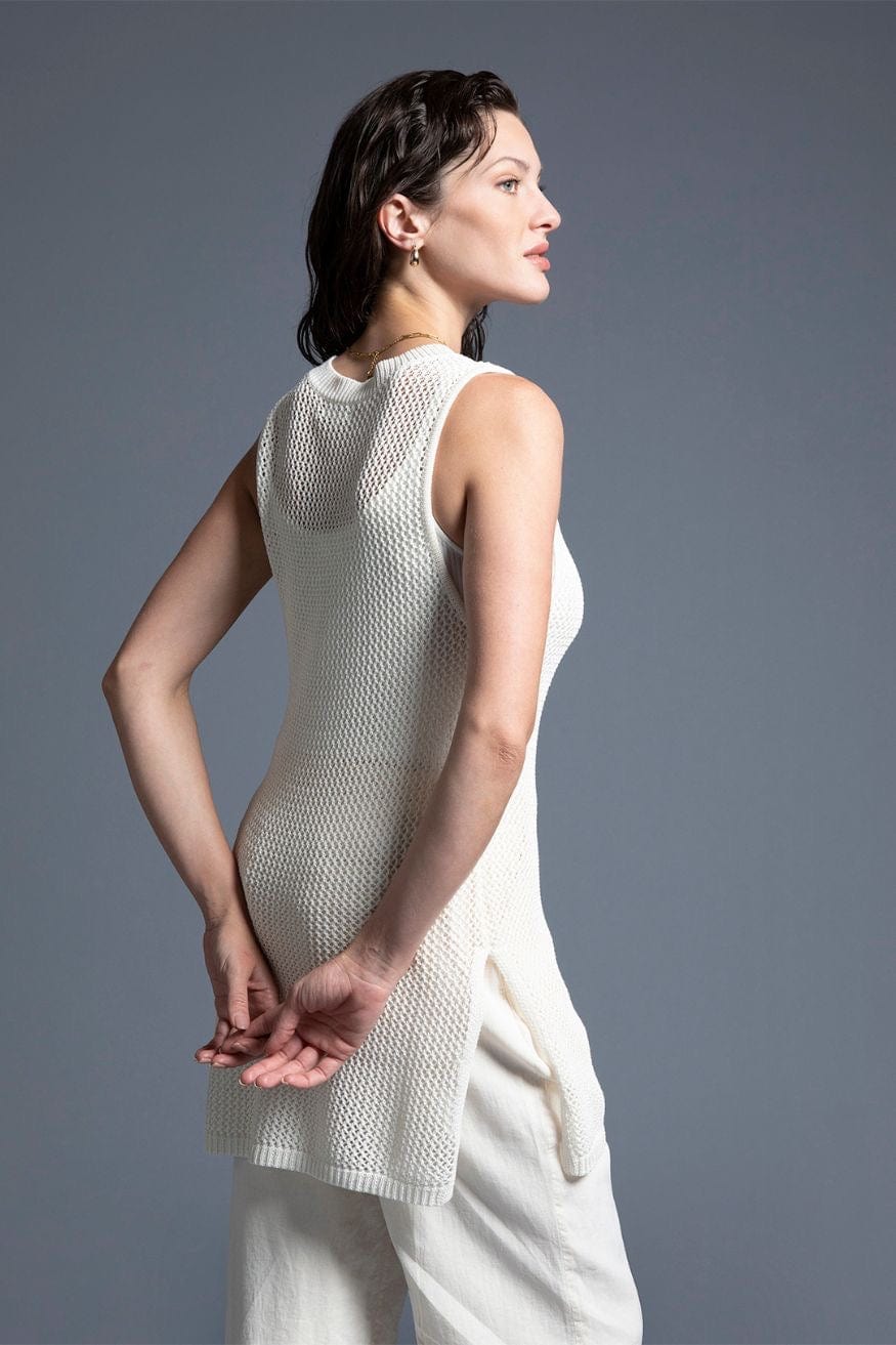 Nina Crochet Long Line Side Slit Cover Up Tank in Ivory - Shirts &amp; Tops - Blooming Daily