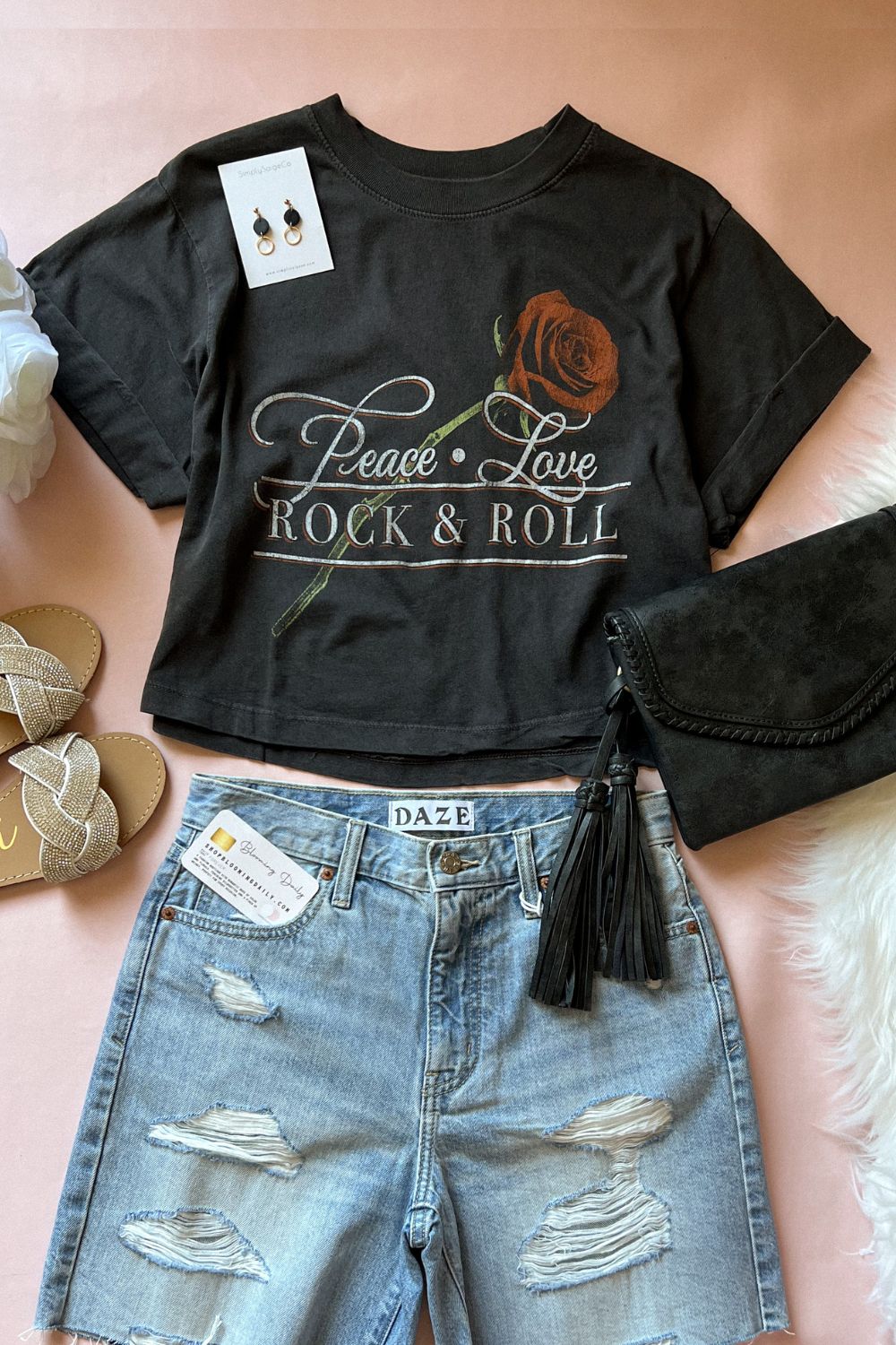 Peace Love Rock &amp; Roll | Boxy Crop Tee | Girl Dangerous - Women&#39;s Shirts &amp; Tops - Blooming Daily