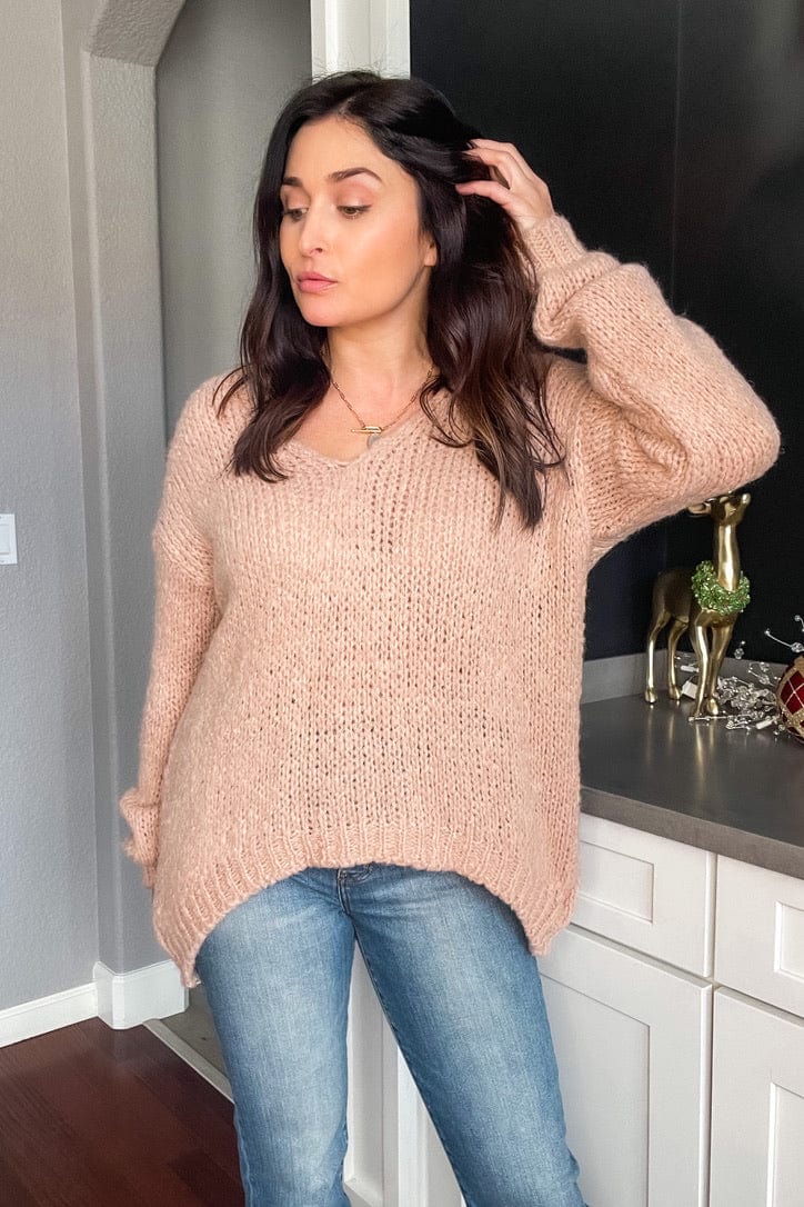 Perfect Peach Neutral Alpaca Wool Blend Relaxed Fit Long Sleeve Knit Made in Italy - Sweater - Blooming Daily