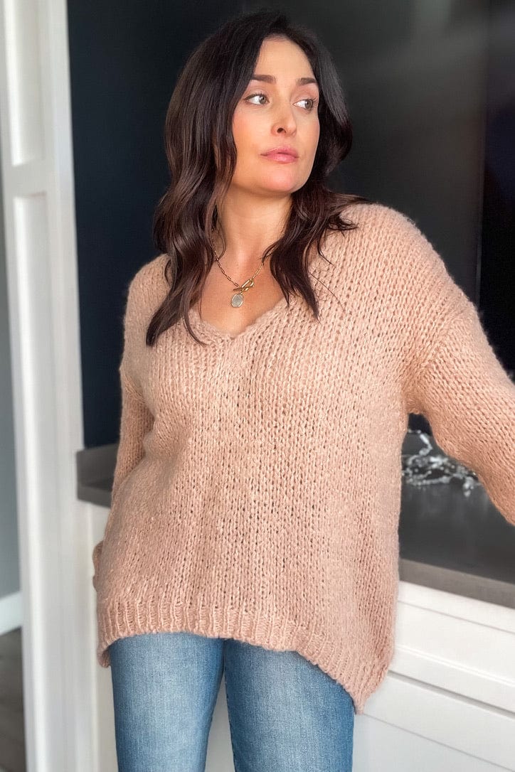 Perfect Peach Neutral Alpaca Wool Blend Relaxed Fit Long Sleeve Knit Made in Italy - Sweater - Blooming Daily