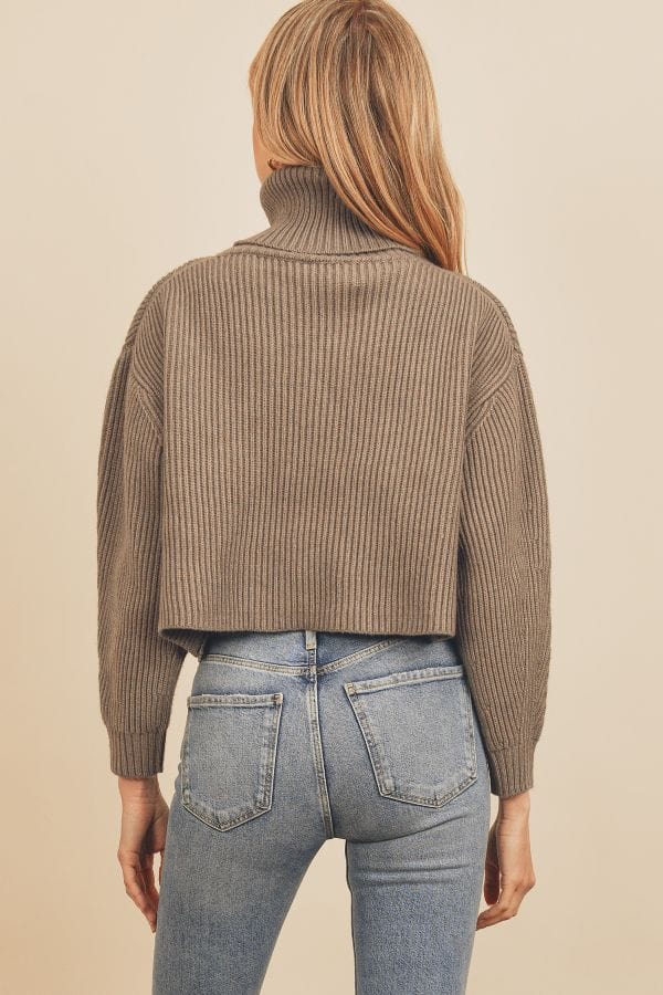 Pewter Chunky Ribbed Knit Cropped Turtleneck Sweater Top - Shirts &amp; Tops - Blooming Daily