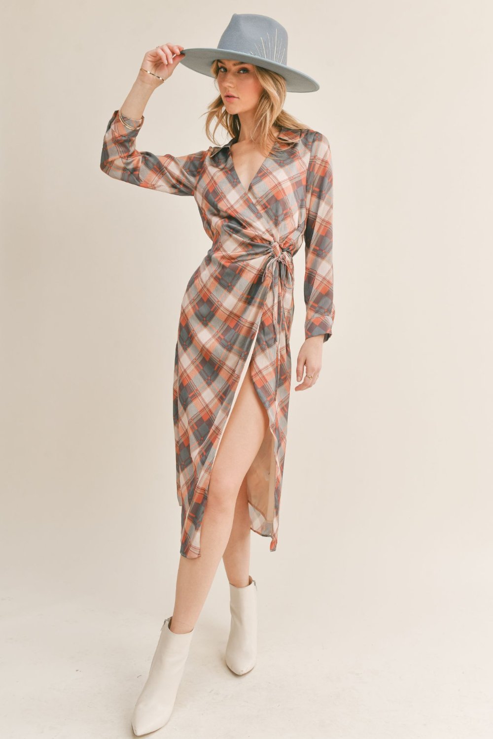 Sage The Label | Plaid Surplice Midi Dress Sage The Label | Plaid Surplice Midi Dress