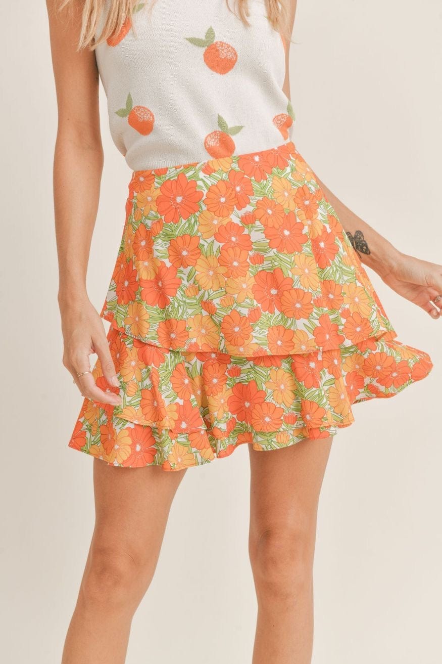 Poppy Print Ruffle Mini Skirt Summer Forever by Sadie &amp; Sage - Skirt - Blooming Daily