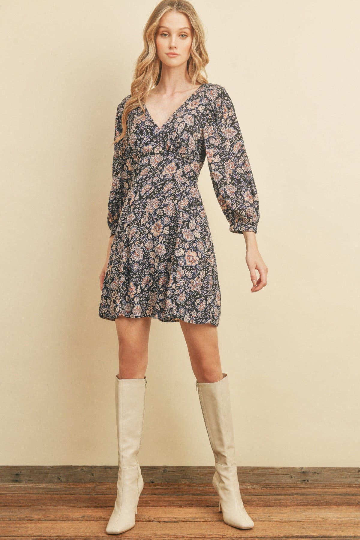 Presley Paisley Floral Print Dress in Navy - Dress - Blooming Daily