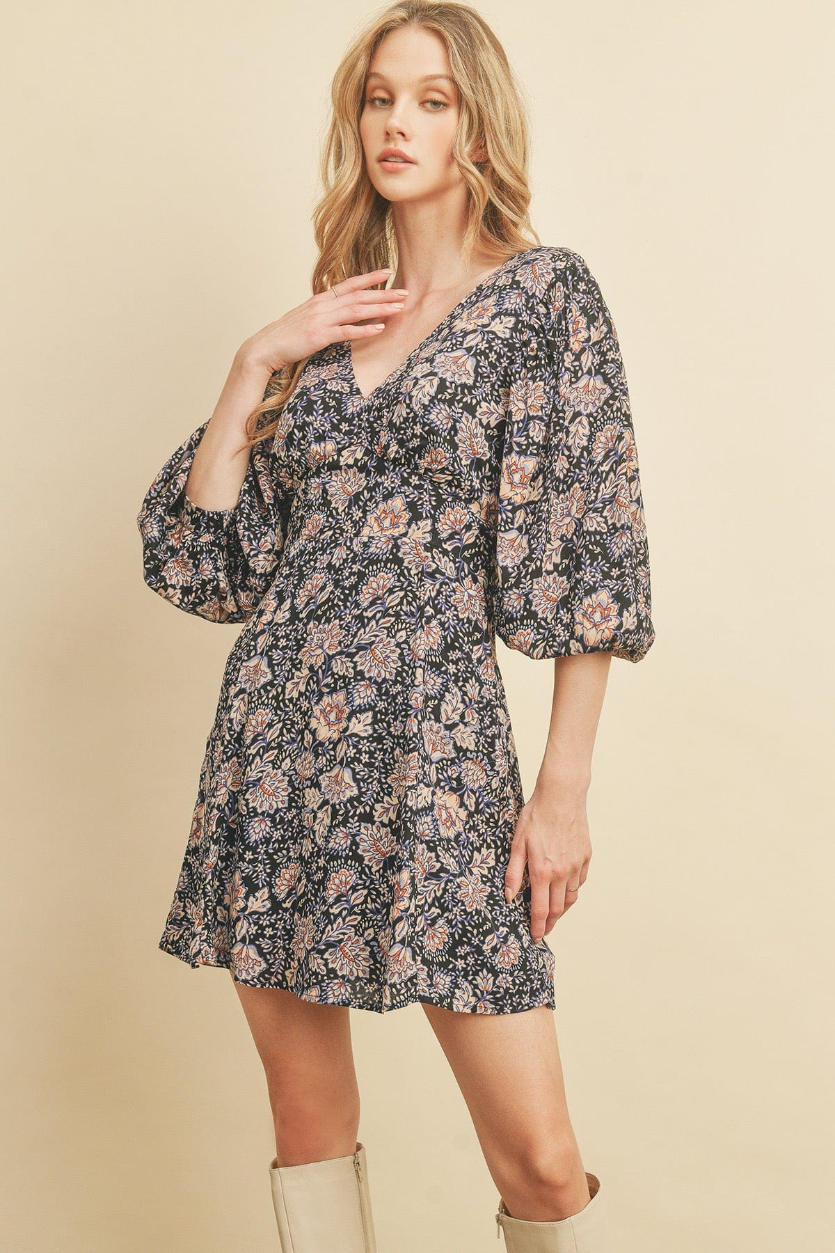 Presley Paisley Floral Print Dress in Navy - Dress - Blooming Daily