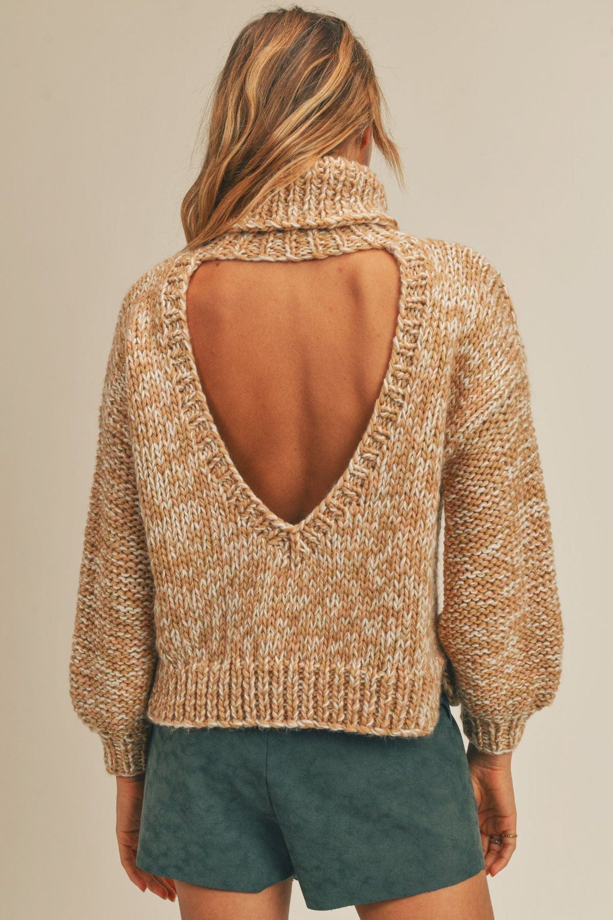 Sage The Label Hey Now Cut Out 2 Tone Chunky Knit Turtleneck Sweater - Shirts &amp; Tops - Blooming Daily