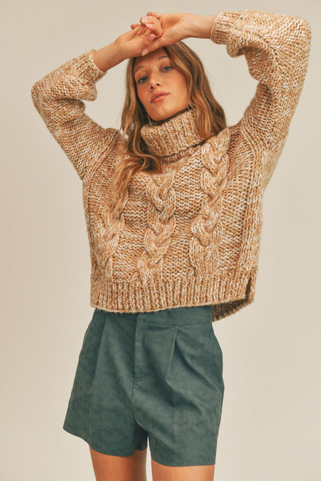 Sage The Label Hey Now Cut Out 2 Tone Chunky Knit Turtleneck Sweater - Shirts & Tops - Blooming Daily