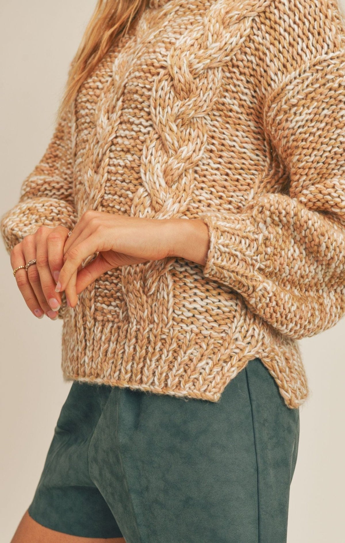 Sage The Label Hey Now Cut Out 2 Tone Chunky Knit Turtleneck Sweater - Shirts &amp; Tops - Blooming Daily