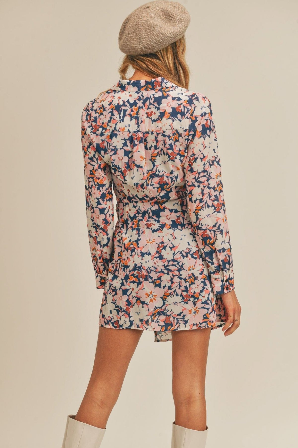 Sage The Label Retro Petals Floral Long Sleeve Wrap Mini Dress - Dresses - Blooming Daily
